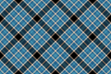 Poster - Stylish diagonal plaid pattern in cool blues, blacks, and beige.  Perfect for textile design, fashion, websites, and branding projects.