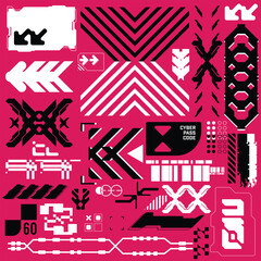 Wall Mural - y2k 2000s scifi cyberpunk retro-futuristic layout template set dashboard hud for ux-ui application, 