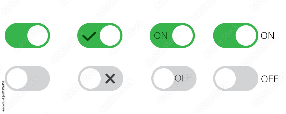 Set of vector illustration of toggle switches interface buttons showing ...