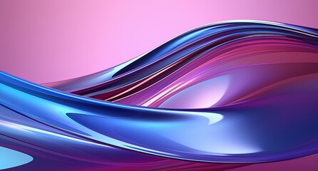 Poster - Smooth, flowing blue and purple abstract waves on a pink background create a sleek, modern, and dynamic digital art design.