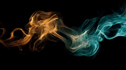 Wall Mural - smoky tendrils curling in midair, bathed in rich amber and turquoise against a dark background