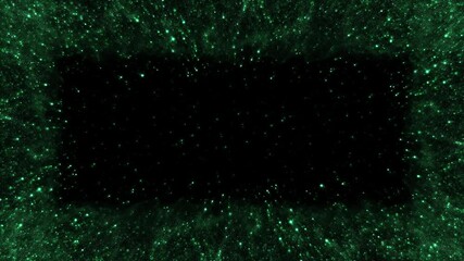 Wall Mural - magic green frame dust, particles sand flow border looped background on alpha channel