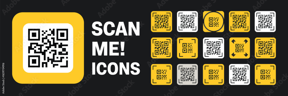 Stock-Vektorgrafik „A versatile set of 'Scan Me' QR code icons in ...