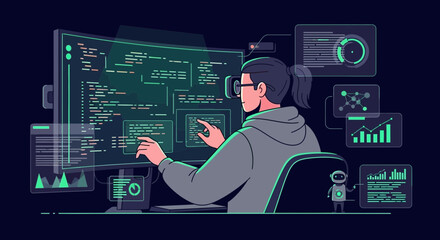 Digital transformation with a developer using VR technology for visualization
