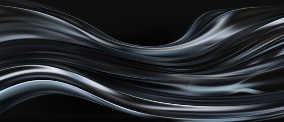 Wall Mural - Metallic abstract dark black backgrounds gloss satin monochrome glow shine light reflection flow bend curve wave.