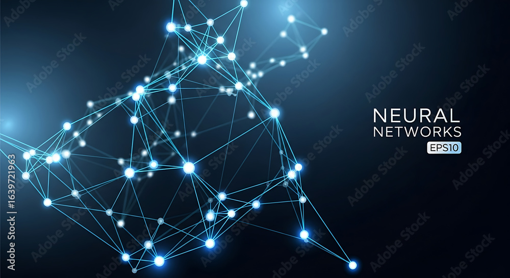 Abstract digital brain concept showing a glowing neural network ...