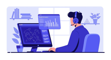 Modern illustration of a data scientist working on model accuracy analysis