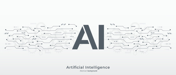 Abstract AI on a circuit board with electronic elements background. Artificial intelligence technology concept. Deep learning, innovation, and engineering concepts. Vector illustration