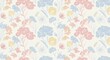 © anbu - A repeating pattern of watercolor flowers in pastel shades of pink blue and yellow