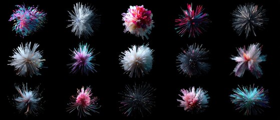 Abstract multicolored exploding spheres against a black background