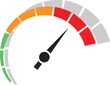 © RIKARDO - High-risk indicator gauge pointing to the red zone. A vector illustration of a speedometer for measuring performance, speed, or risk level.