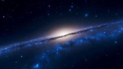 Flying Through the Stars and Blue Nebula in Space. Galaxy exploration through outer space towards glowing milky way galaxy