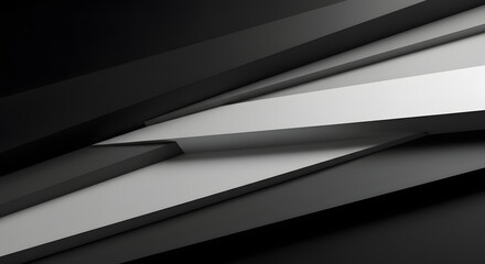 Poster - Abstract monochrome composition featuring overlapping rectangular shapes and varying shades of gray