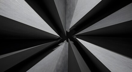 Poster - Monochrome abstract radiating pattern with converging lines creating a starburst effect from center