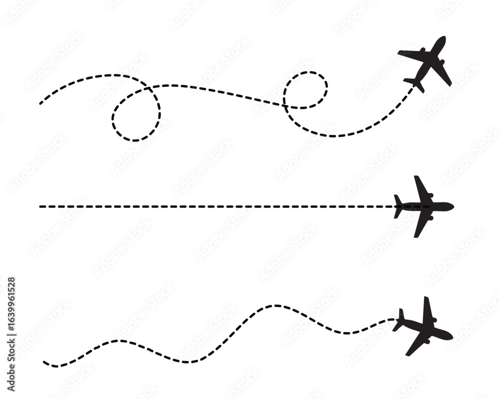 Airplane with dashed and dotted flight path. Flying plane showing twisted,  curved, and straight route lines. Transparent background PNG and vector  travel illustration. Stock Vector | Adobe Stock, image size:1000x800