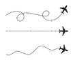 © Shuttericon - Airplane with dashed and dotted flight path. Flying plane showing twisted, curved, and straight route lines. Transparent background PNG and vector travel illustration.