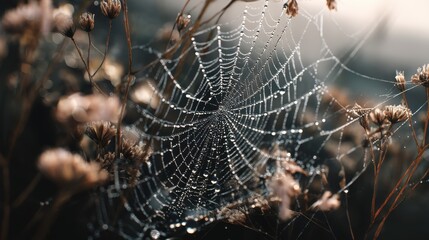 spider web with dew drops