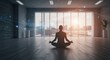© Ann Studio - Silhouette of a person in lotus position with overlaid light strands and blue orbs in a modern, sunlit room.