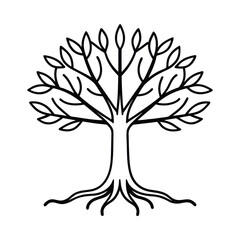 stylized tree trunk roots branches foliage nature plant silhouette vector illustration