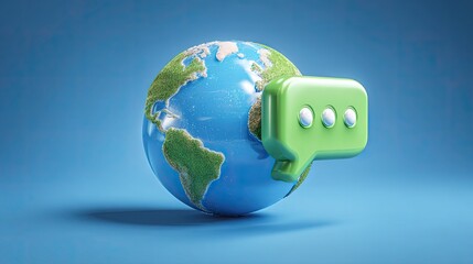 Global communication concept: 3D Earth with speech bubble.