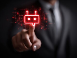 business man using digital chatbot artificial intelligence (ai) with hacking and warning alert. cybe