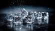 © Mikhail Vorobev - Close-up of melting ice cubes with water droplets on a dark surface