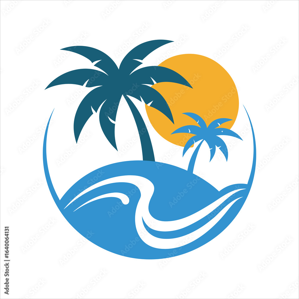 Ocean Wave and Palm Tree Tropical Summer Vector Logo Stock Vector ...