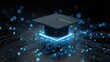 © Turab - Futuristic graduation cap glowing on circuit board symbolizing digital learning and technological advancement in education