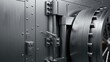 © AudaX - Close-up of a massive, closed metal bank vault door.