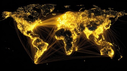 Poster - A globe with a yellow glow around it. The globe is surrounded by a network of lines that represent the world's communication systems