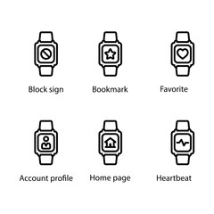 Wall Mural - Block sign, Bookmark, Favourite, Account profile, Home page, Heartbeat, icon