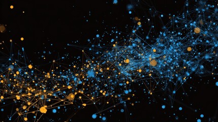 Poster - A black and orange and blue image of a starry sky. The blue and orange colors are scattered throughout the image, creating a sense of depth and movement. The stars are small and twinkling