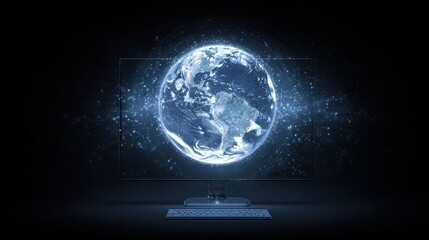 Wall Mural - stunning digital globe glowing with interconnected data streams displayed on a modern monitor, symbo