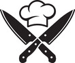 © AIcon Star - culinary emblem with chef hat and crossed knives for restaurant branding, kitchen signage, food industry promotions