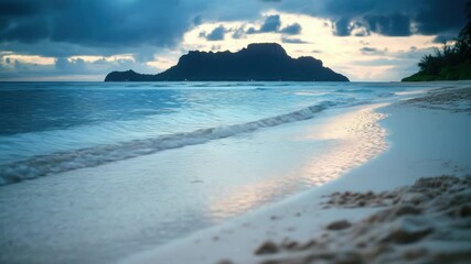 Wall Mural - Coastline scenery with a mountain range in the background, suitable for travel or nature-themed projects