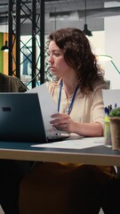 Poster - Vertical Video Team of career focused women aligning analytics and objectives, reviewing financial performance data to lead company toward success in a smart and collaborative work environment. Camera