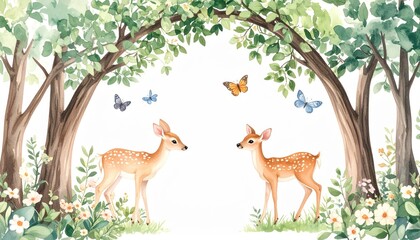 Naklejka na meble Cute baby fox, deer animal nursery rabbit and bear isolated illustration for children. Watercolor boho forest drawing, , hedgehog image Perfect for nursery posters 