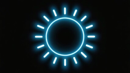 Wall Mural - neon light creating a vibrant sun with a bright blue circle and radiant rays shining against a dark 