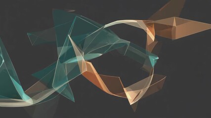 Wall Mural - teal and orange geometric shapes intertwine and create a dynamic abstract composition against a dark