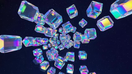 Wall Mural - rotating iridescent cubes create a dynamic and visually captivating scene, set against a backdrop of