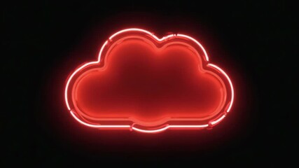 Wall Mural - bright red neon cloud glowing on a dark background representing cloud computing, data storage, and o