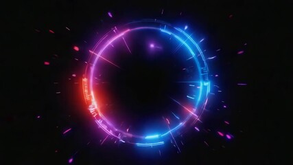 Wall Mural - glowing neon light forms a futuristic heads-up display (hud) element, creating a vibrant circular sh