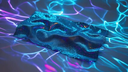 Wall Mural - abstract background showing a wavy piece of blue fabric with colorful glitter on a background made o