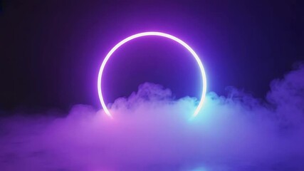 Wall Mural - glowing neon circle illuminates swirling clouds of smoke in a vibrant cyberpunk-inspired scene, crea