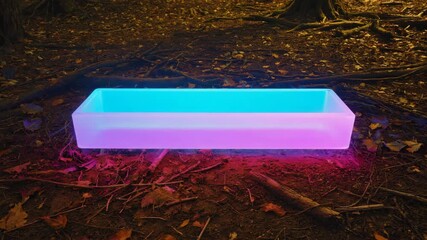 Wall Mural - vibrant, rectangular prism emits a gradient of pink and blue light, casting an ethereal glow on the 