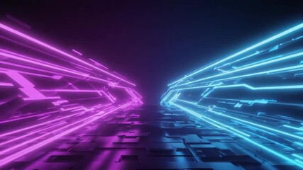 Wall Mural - illuminating a pathway of circuit board components, vibrant pink and blue neon lights create a capti