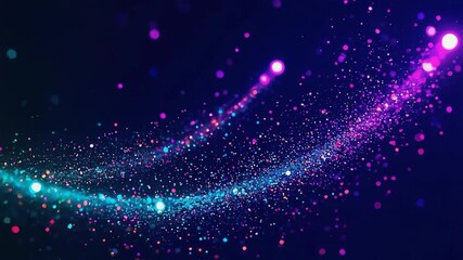 Wall Mural - colorful particles flowing and sparkling create an enchanting abstract wave effect against a dark ba