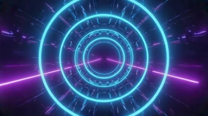 Wall Mural - glowing neon circles and lines create a futuristic tunnel, forming a mesmerizing sci-fi atmosphere w