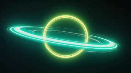 Wall Mural - bright neon green and yellow light trails are rotating around a circle, creating a futuristic and dy