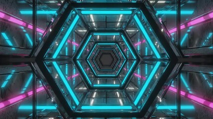 Wall Mural - futuristic hexagonal corridor with glowing neon lights creates a mesmerizing and endless tunnel, ide